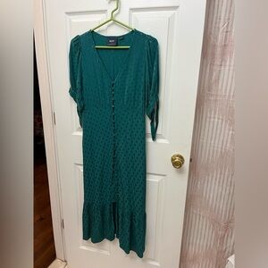Anthropologie Teal Midi Dress with Button Front